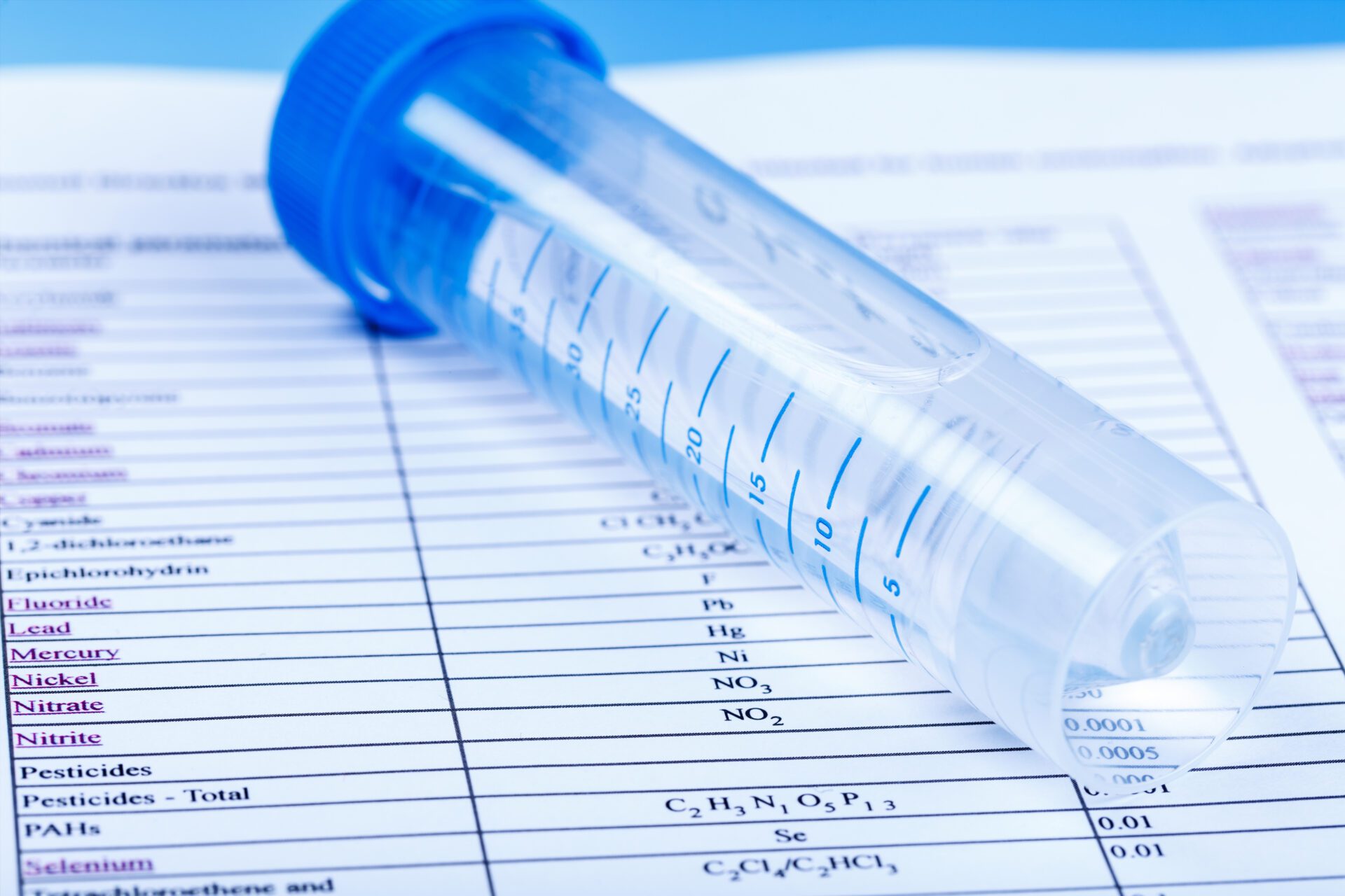 water in a test